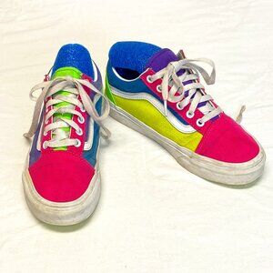 Vans Unisex Color Block Neon Patchwork Old Skool Canvas Lace Up Skate Sneakers